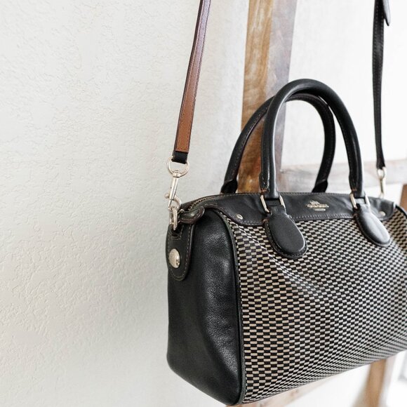 Coach F57242 Legacy Mini Bennett Checkered Satchel Bag Leather Gold Hardware - Picture 3 of 15